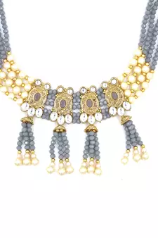 GREY  Ethnic Gold Plated Kundan Choker Set for Women NS_1833_GY_265