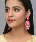 Gold Plated Pastel Dark Pink Meenakari with Beads Drop Earrings Brass