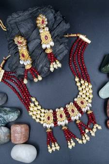 AARNAA RUBY  Ethnic Gold Plated Kundan Choker Set for Women NS_1833_R_265