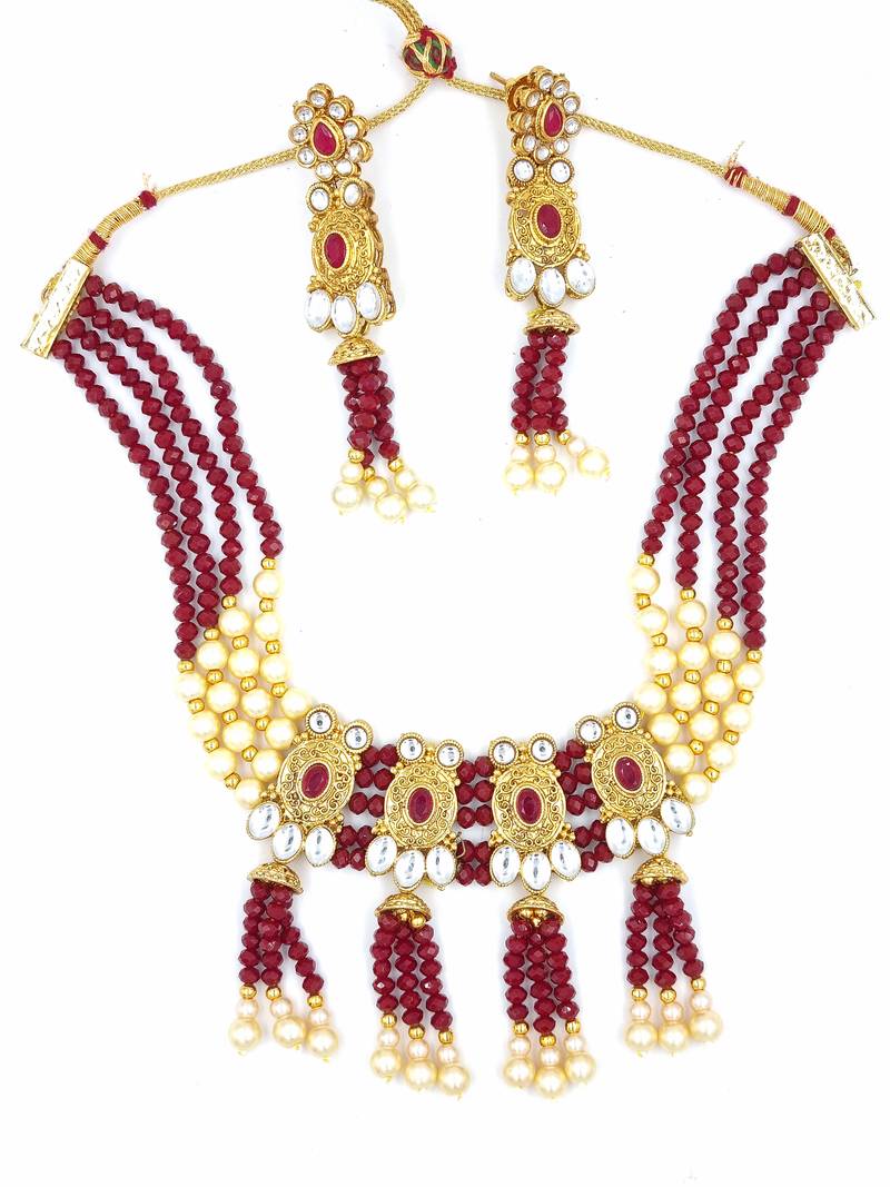 AARNAA RUBY  Ethnic Gold Plated Kundan Choker Set for Women NS_1833_R_265