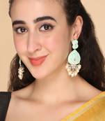 Gold Plated Pastel Mint Green Meenakari with Beads Drop Earrings Brass