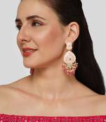 Gold Plated Pastel Pink Meenakari with Beads Drop Earrings Brass