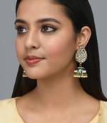 Gold-Plated Green Meenakari Teardrop Kundan Jhumkas Earrings