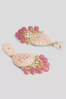 Gold Plated Pastel Pink Meenakari with Beads Drop Earrings Brass
