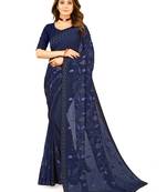 Navy blue embroidered georgette saree with blouse