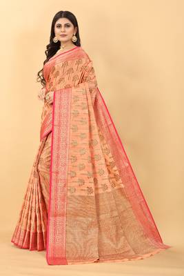 Poetry Orange Tissue Silk Zari woven Saree With Two Blouse 2