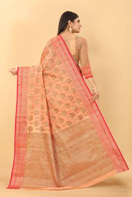 Poetry Orange Tissue Silk Zari woven Saree With Two Blouse 4