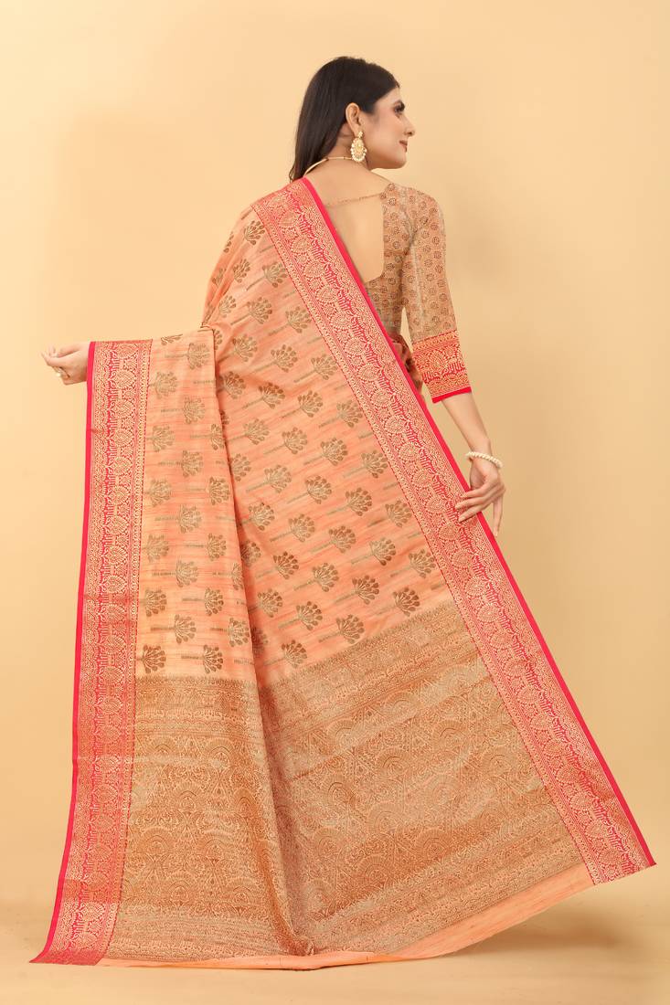 Poetry Orange Tissue Silk Zari woven Saree With Two Blouse