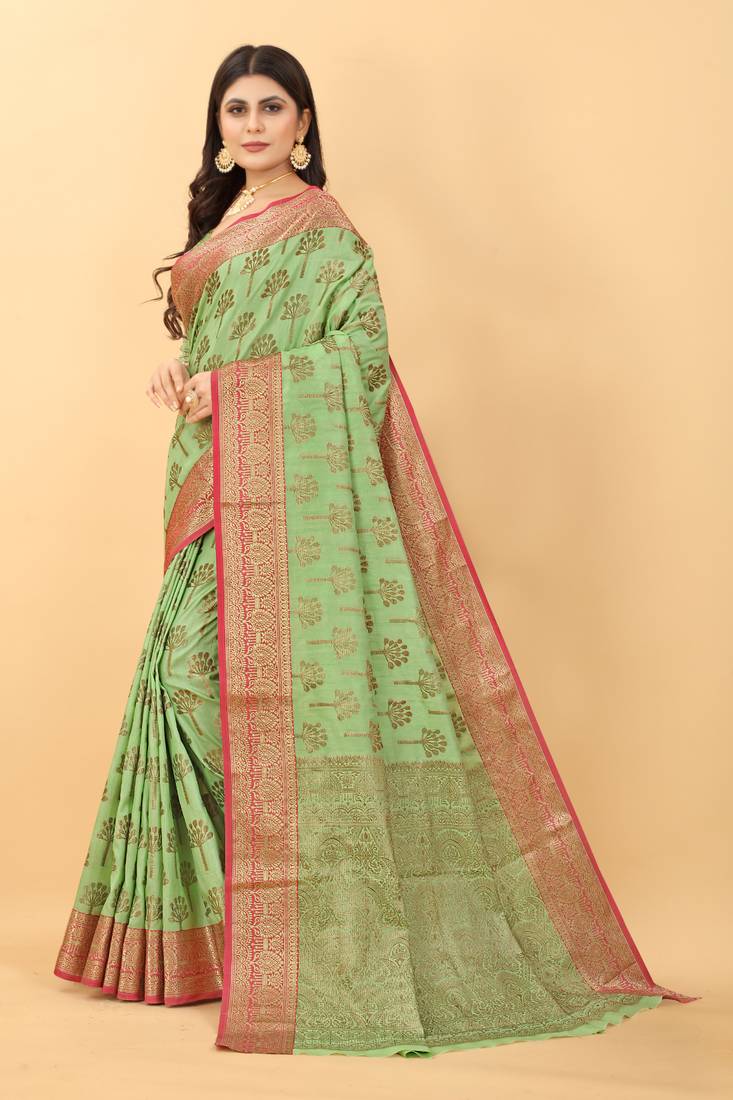 Tortilla Pista Colour Kalaapi Silk Saree With Beautiful Blouse