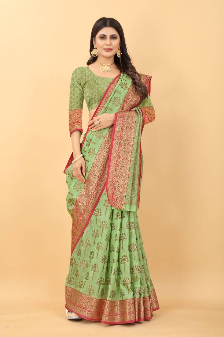 Tortilla Pista Colour Kalaapi Silk Saree With Beautiful Blouse