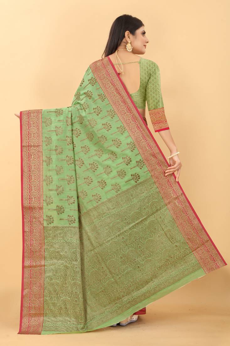 Tortilla Pista Colour Kalaapi Silk Saree With Beautiful Blouse
