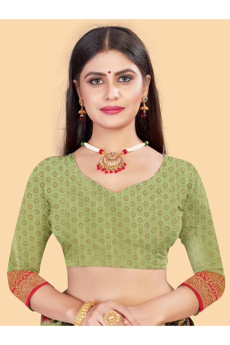 Tortilla Pista Colour Kalaapi Silk Saree With Beautiful Blouse