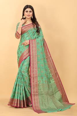 Cornflower Rama Kalaapi Silk Saree With Beautiful Blouse 1