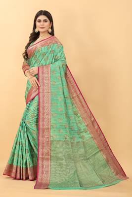 Cornflower Rama Kalaapi Silk Saree With Beautiful Blouse 2
