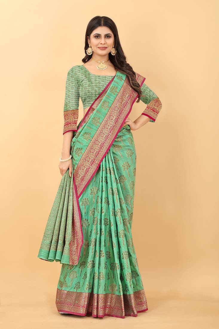 Cornflower Rama Kalaapi Silk Saree With Beautiful Blouse