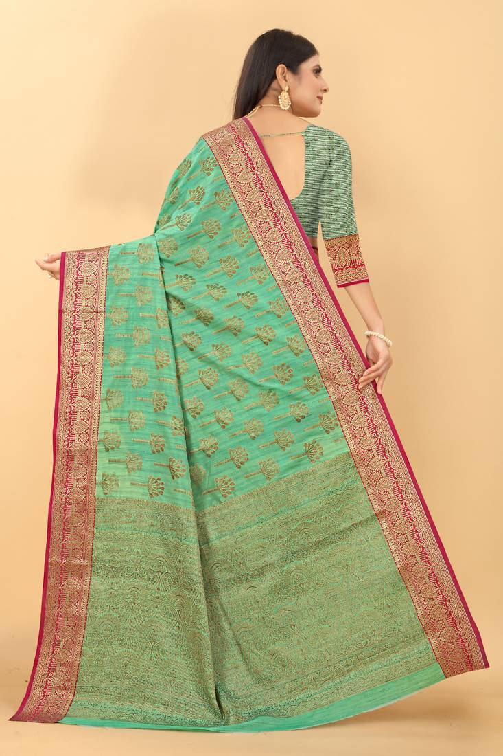 Cornflower Rama Kalaapi Silk Saree With Beautiful Blouse
