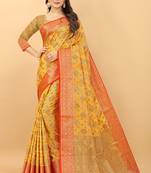 Haldi Yellow  Tessar Silk Saree With Handloom Weaving Work