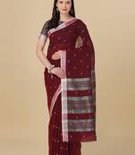 Maroon woven pure linen saree with blouse