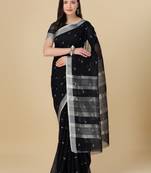 Black woven pure linen saree with blouse