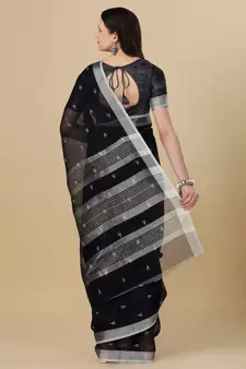 Black woven pure linen saree with blouse