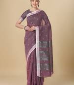 Purple woven pure linen saree with blouse