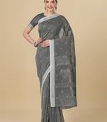 Grey woven pure linen saree with blouse
