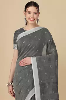 Grey woven pure linen saree with blouse