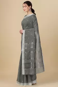 Grey woven pure linen saree with blouse