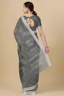 Grey woven pure linen saree with blouse