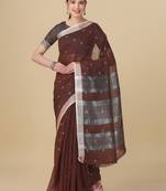 Brown woven pure linen saree with blouse