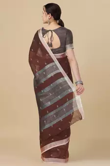 Brown woven pure linen saree with blouse