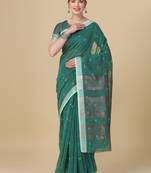 Sea green woven pure linen saree with blouse
