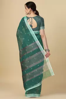 Sea green woven pure linen saree with blouse