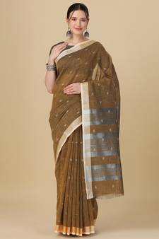 Mehendi woven pure linen saree with blouse