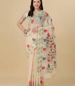 Cream woven cotton saree with blouse