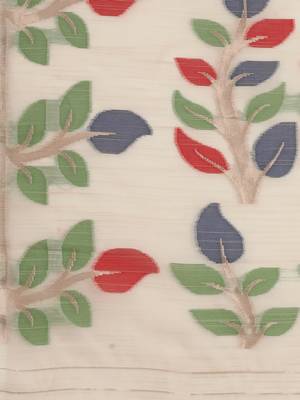 Cream woven cotton saree with blouse 5