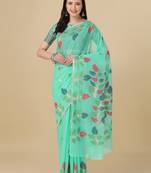 Sea green woven cotton saree with blouse
