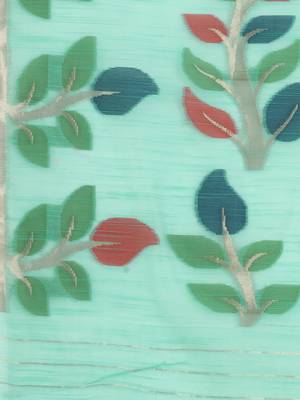 Sea green woven cotton saree with blouse 5