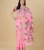 Light pink woven cotton saree with blouse