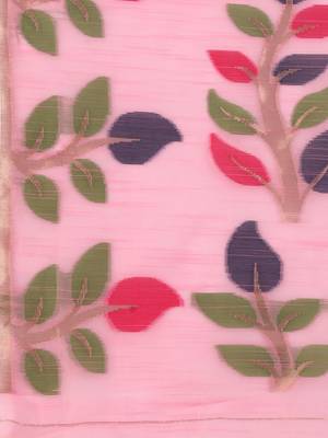 Light pink woven cotton saree with blouse 5