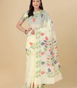 Off white woven cotton saree with blouse