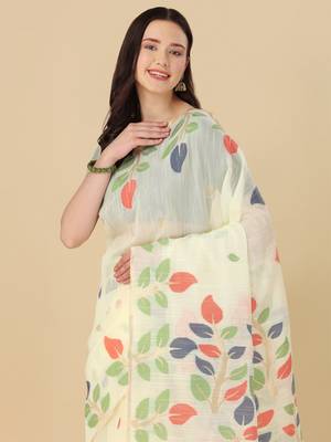 Off white woven cotton saree with blouse 2