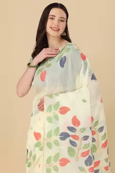 Off white woven cotton saree with blouse