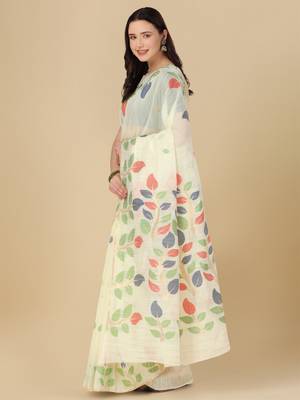 Off white woven cotton saree with blouse 3