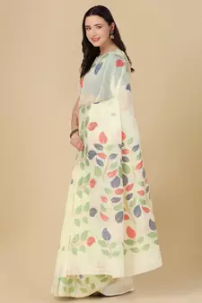 Off white woven cotton saree with blouse