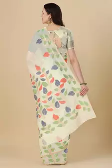 Off white woven cotton saree with blouse