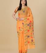 Orange woven cotton saree with blouse