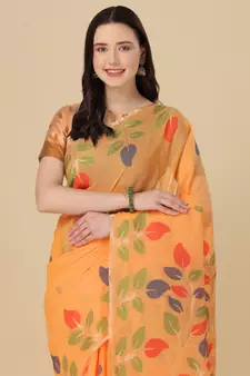 Orange woven cotton saree with blouse