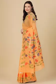 Orange woven cotton saree with blouse