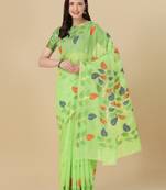 Light green woven cotton saree with blouse
